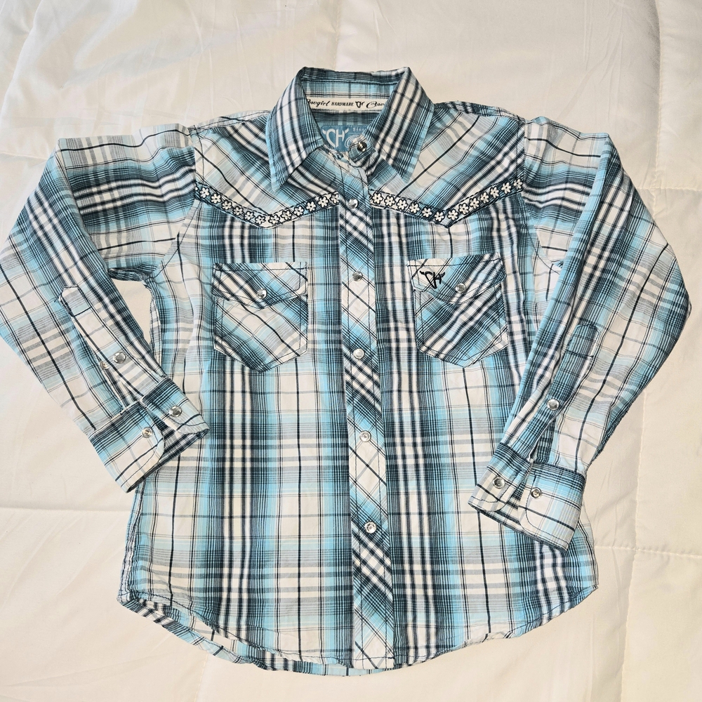 Cinch Kids Teal and White Plaid Western Shirt